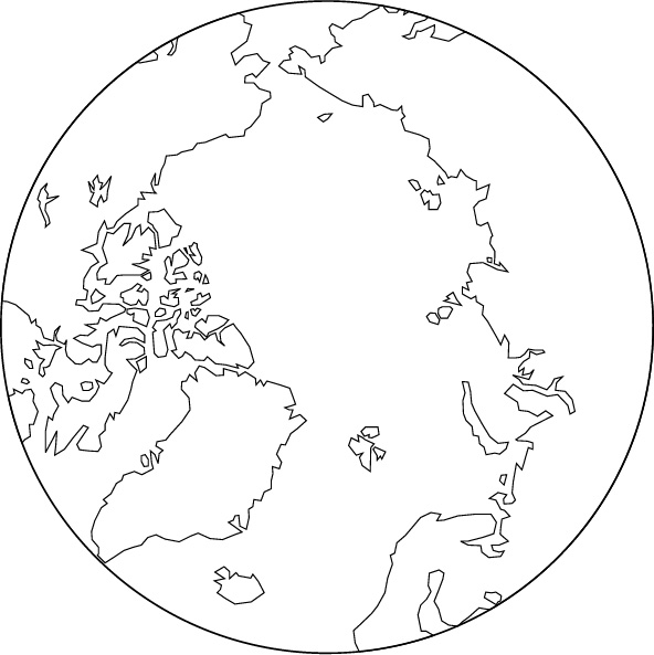 正射図法白地図(北極中心)の画像