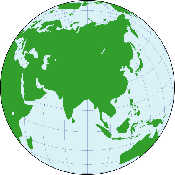 正射図法地図(アジア中心)の画像