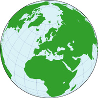 正射図法地図(ヨーロッパ中心)の小さい画像