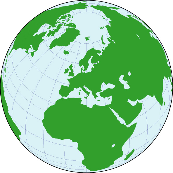 正射図法地図(ヨーロッパ中心)の画像