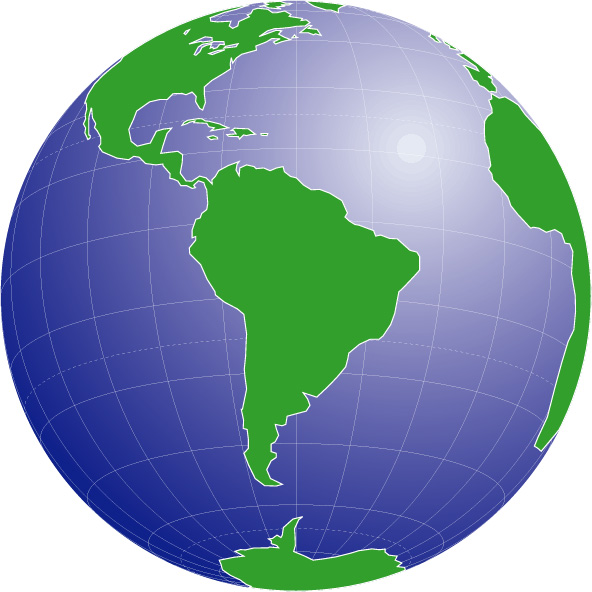 正射図法影付地図(南アメリカ中心)の画像