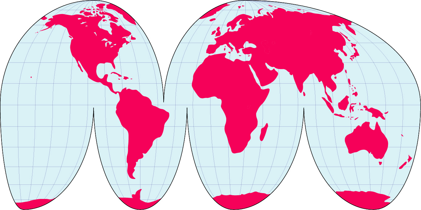 グード図法地図(陸地単純化角丸)の画像