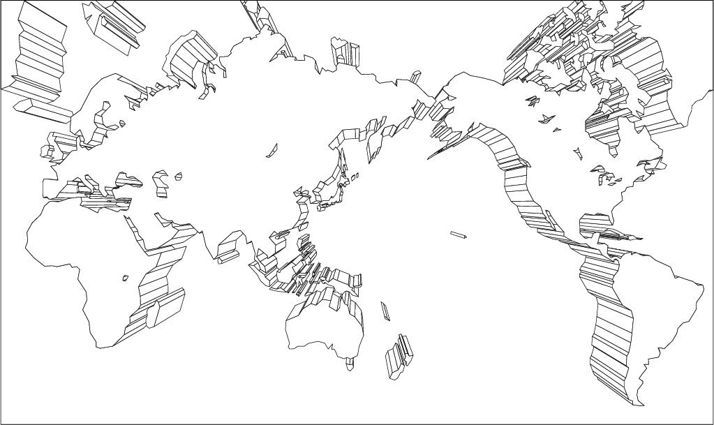 ミラー図法白地図(立体化)の画像