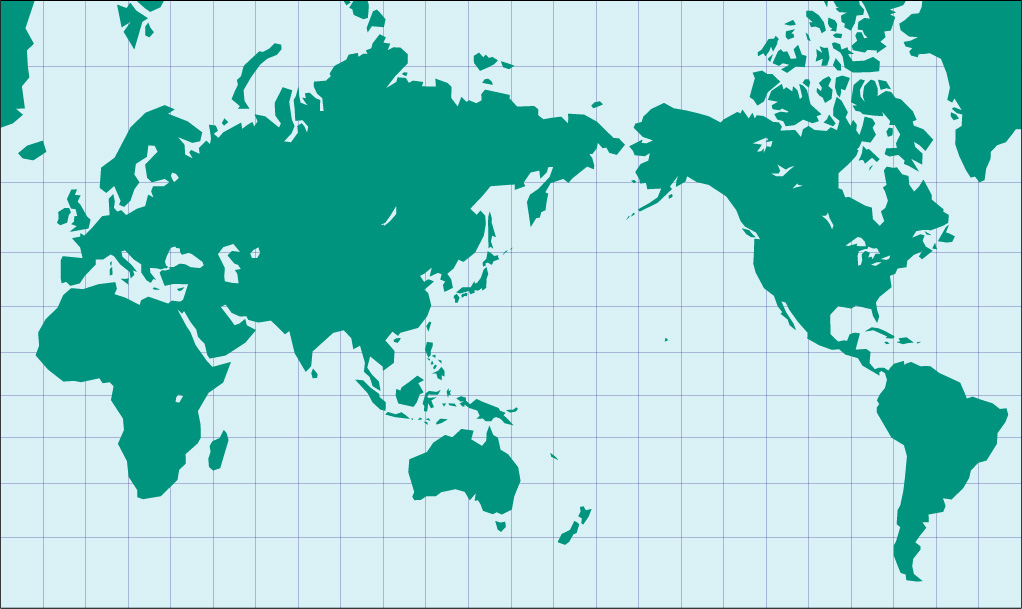 ミラー図法地図(陸地単純化)の画像