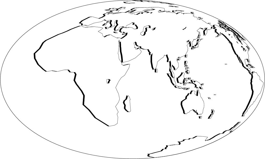 モルワイデ図法白地図(影付左斜め)の画像