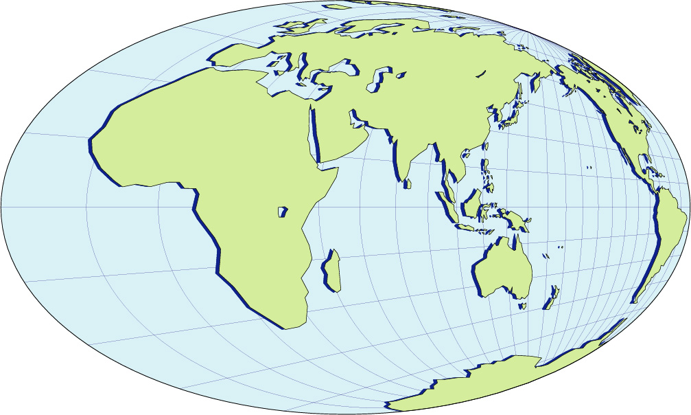 モルワイデ図法地図(影付左斜め)の画像