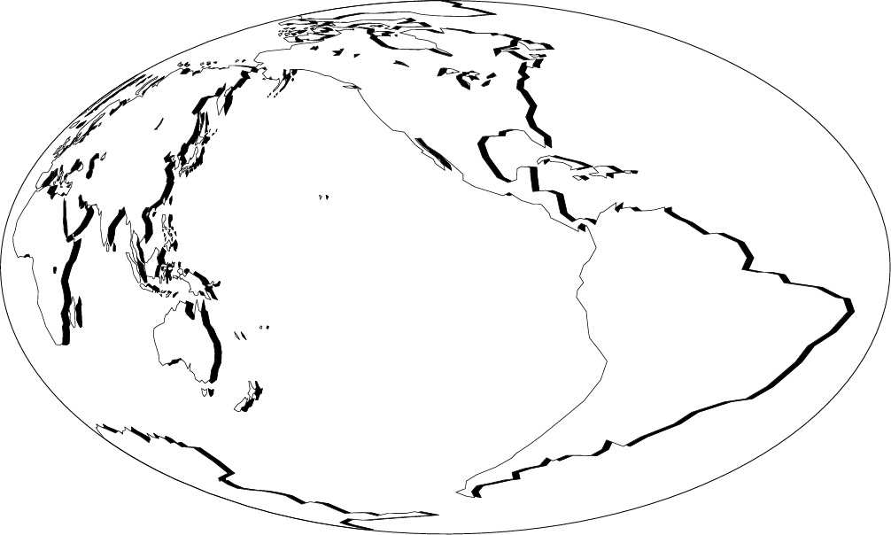 モルワイデ図法白地図(影付右斜め)の画像
