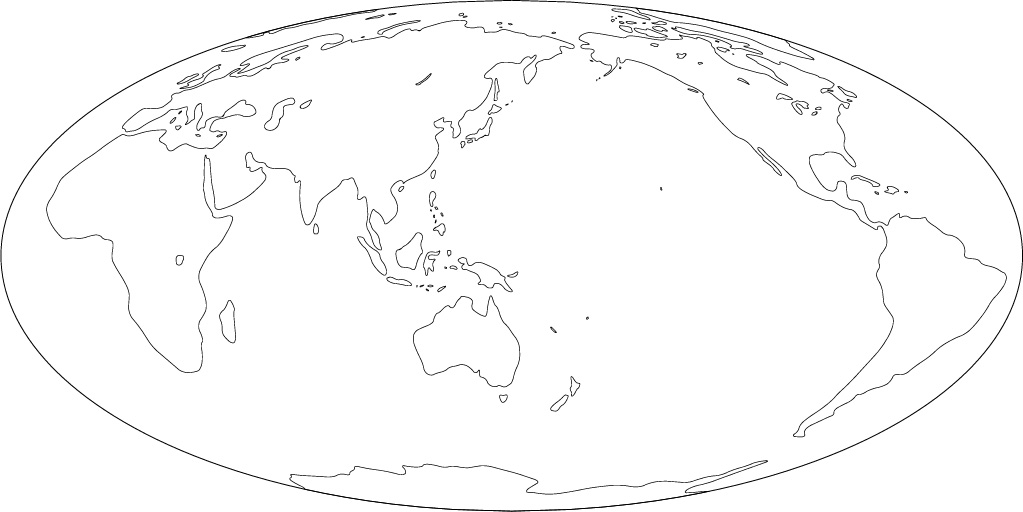 モルワイデ図法白地図(陸地単純化角丸)の画像