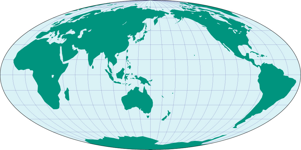 モルワイデ図法地図(陸地単純化)の画像