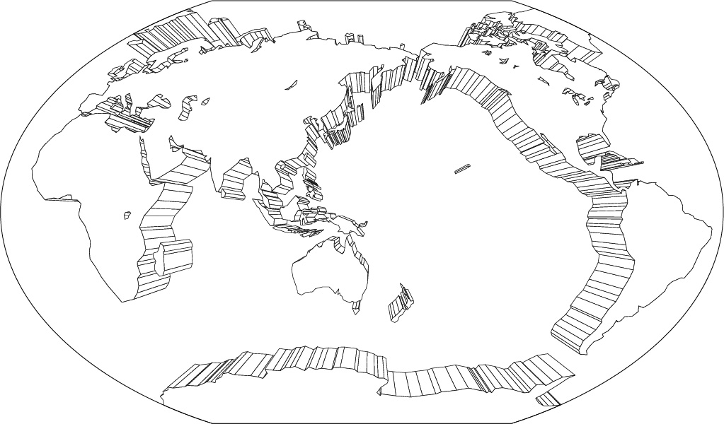ヴィンケル図法白地図(立体化)の画像