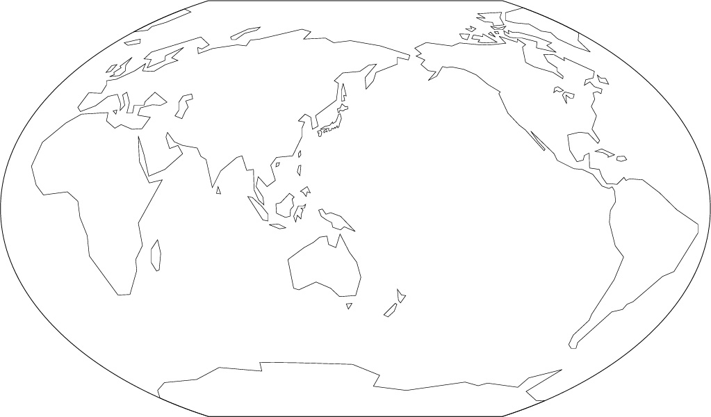 ヴィンケル図法白地図(さらに陸地単純化)の画像