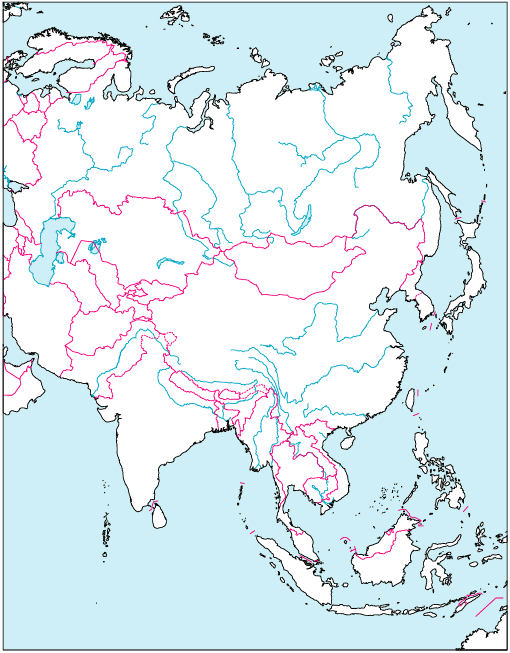 アジア地域地図(国境線あり)のフリー画像