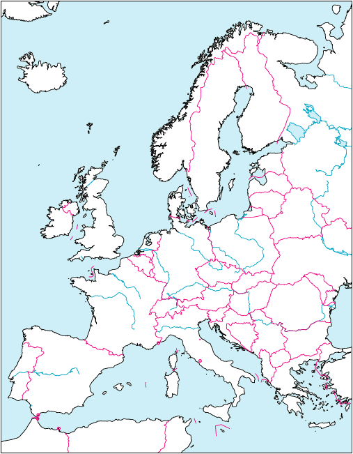ヨーロッパ地域地図(国境線あり)のフリー画像