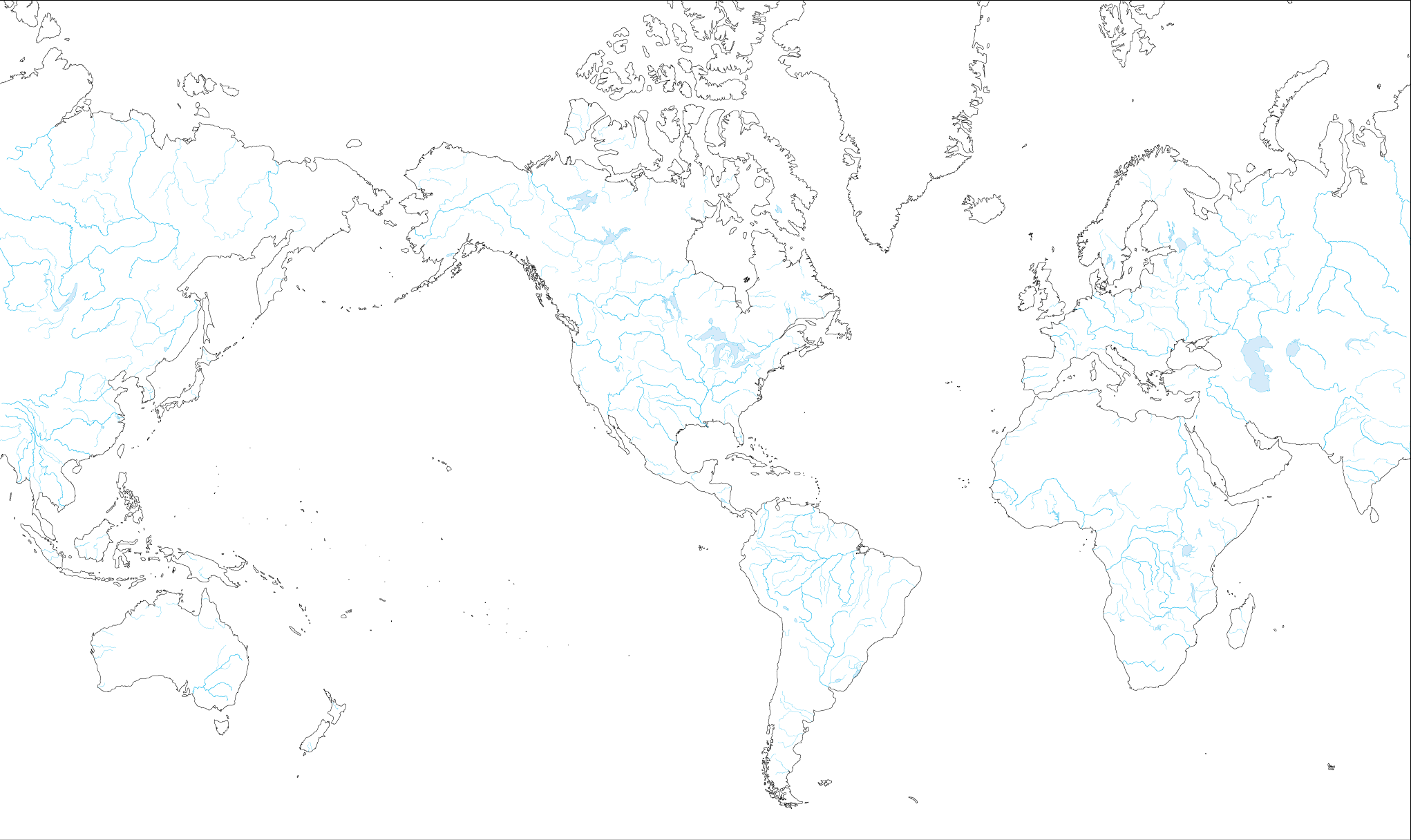 ミラー図法世界地図アメリカ中心 国境なし