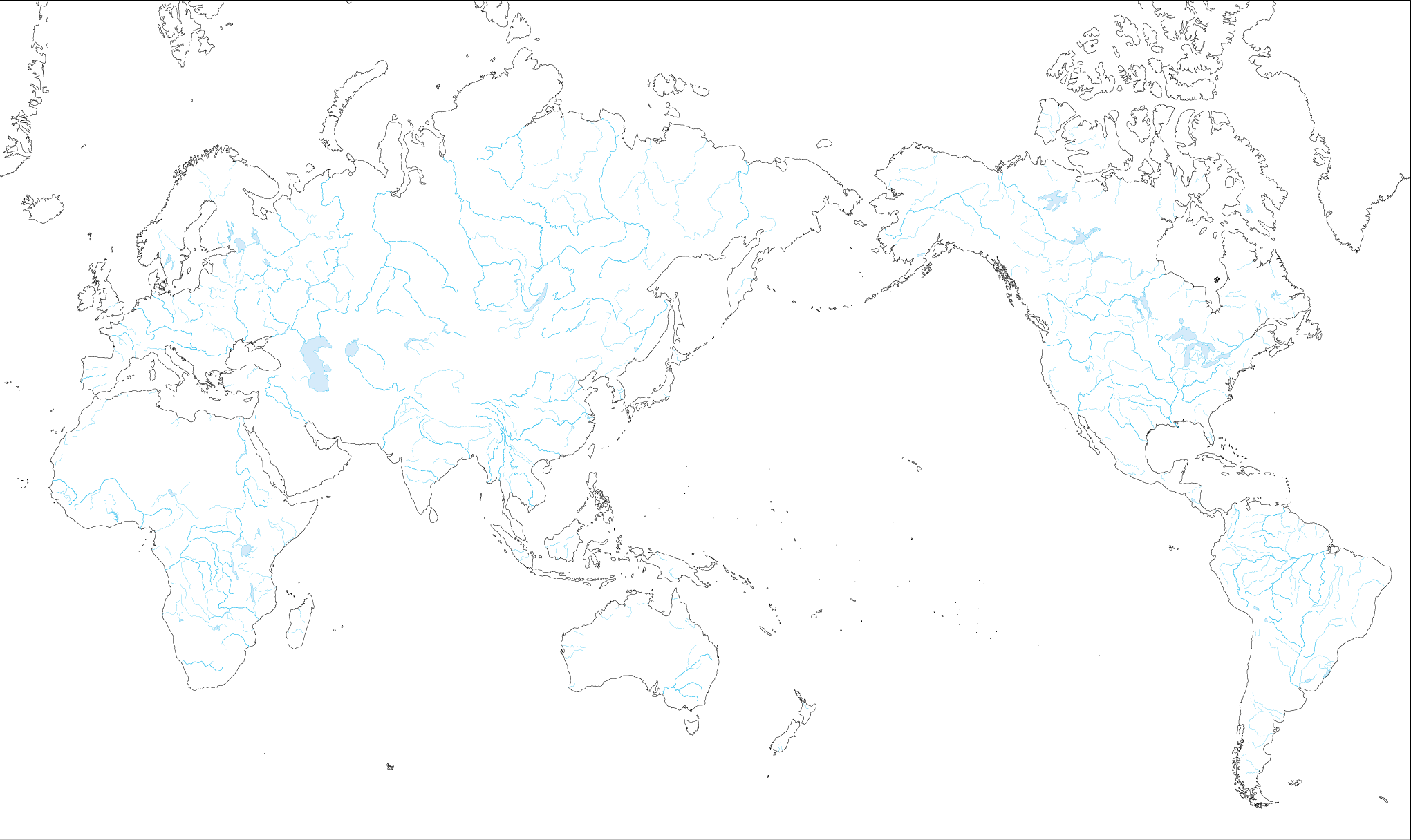 ミラー図法世界地図日本中心 国境なし
