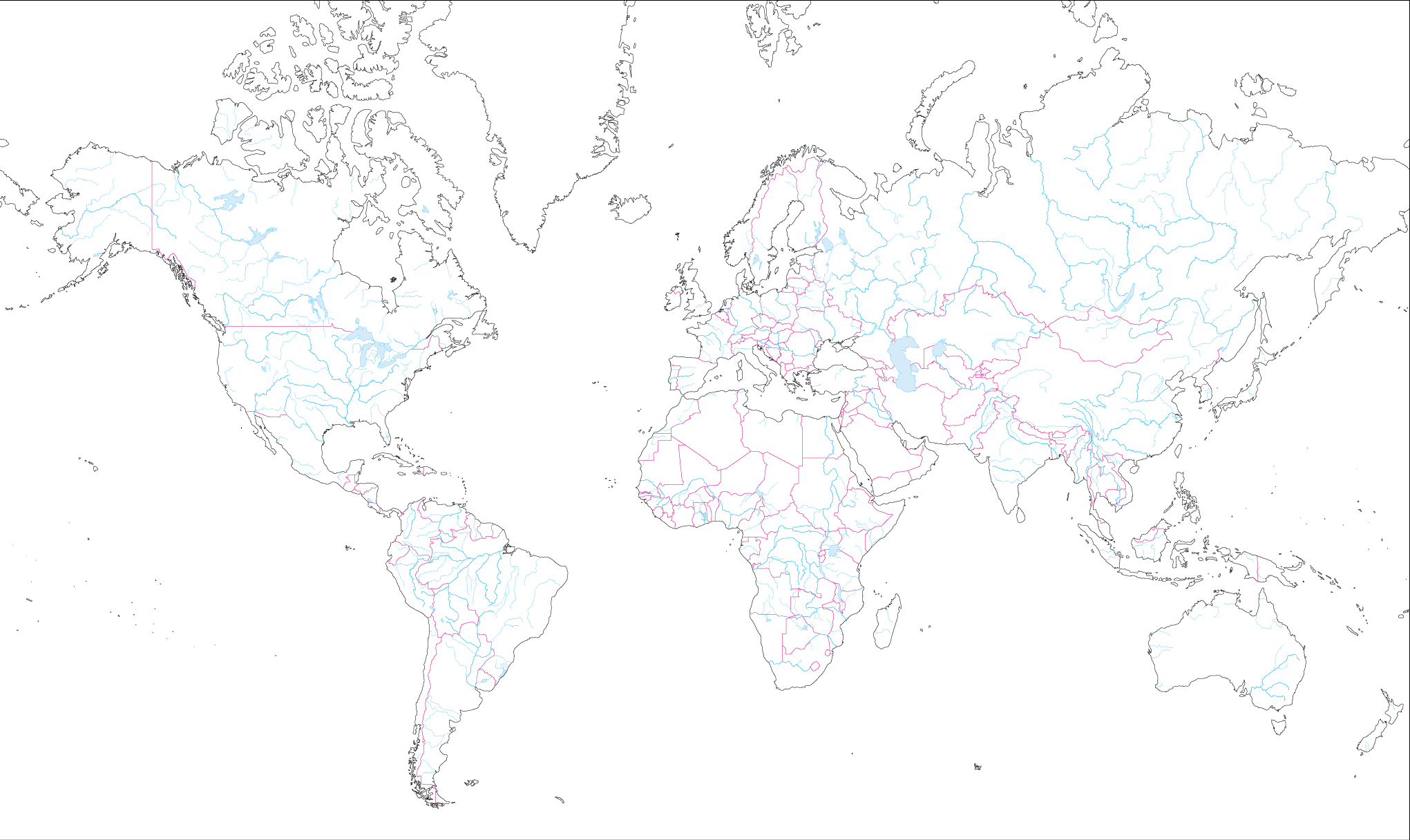 ミラー図法世界地図ヨーロッパ中心 国境あり