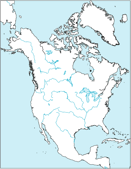 北アメリカ地域地図(国境線なし)のフリー画像