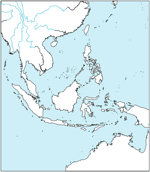 東南アジア地域地図(国境線なし)のフリー画像
